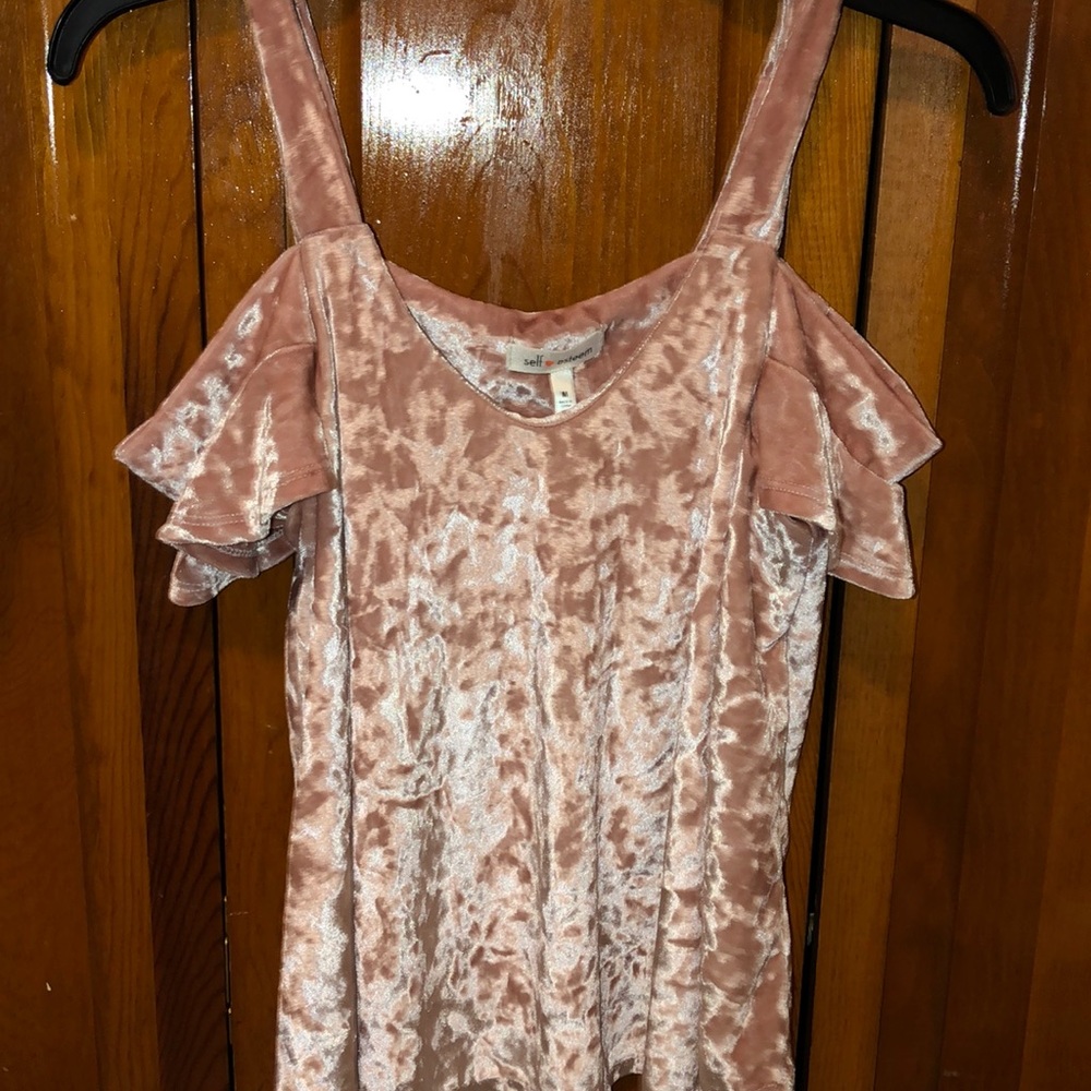 Pink velvet off the shoulder shirt